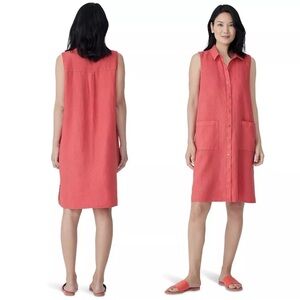 New  Eileen Fisher Garment-Dyed Organic Linen Classic Shirt Dress Size XXS $228